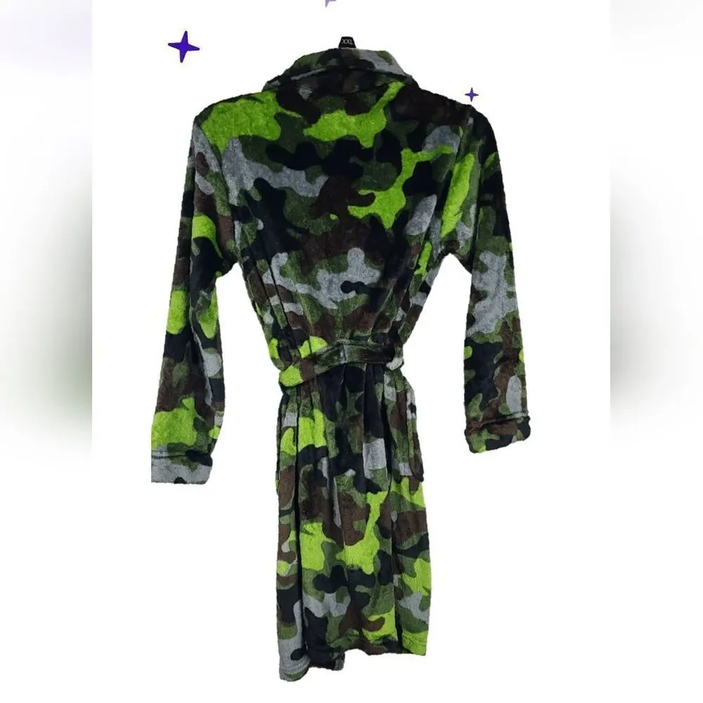 Camo Bathrobe Boys L 10/12 Faux Fur Fleece Sleepwear Robe Plush Camoflauge